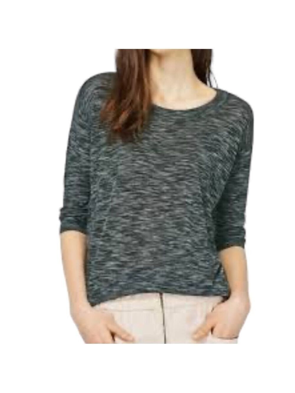 ARITZIA Wilfred Viscose Linen Blend 3/4 Sleeve Crew Neck Sweater Hi Lo Hem Sz XS